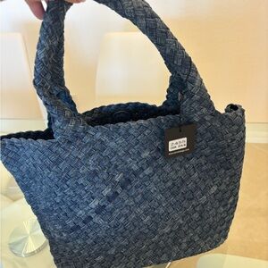 Zara Navy Woven Tote Bag